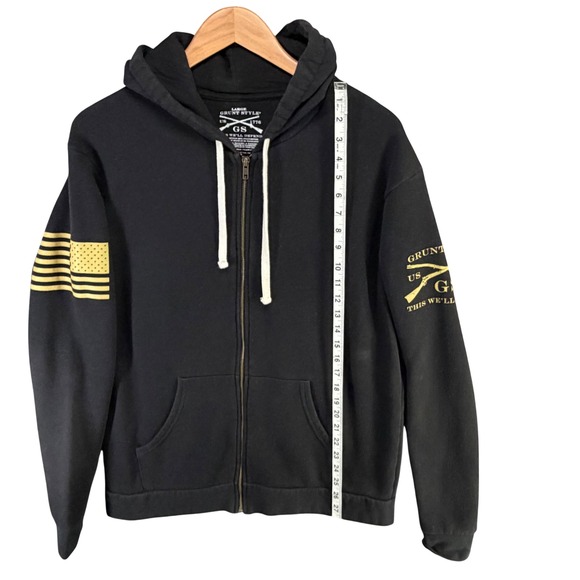 Grunt Style Premium Basic Hoodie Mens L Black Zip Streetwear American Patriotic - Picture 7 of 12